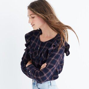 Madewell Ruffled plaid long sleeve yoke shirt